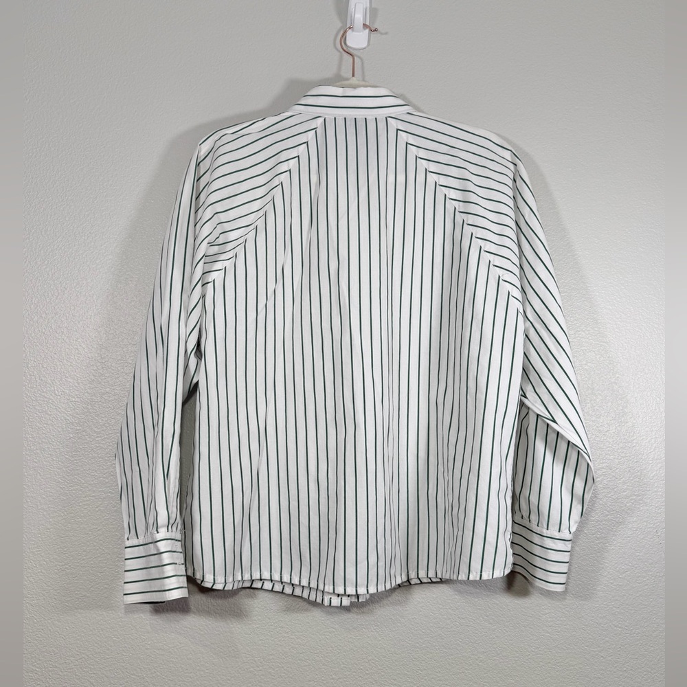 Picket and Post Shirt Button Down Green Stripe Brown Button Christmas Women 12 - Picture 6 of 6